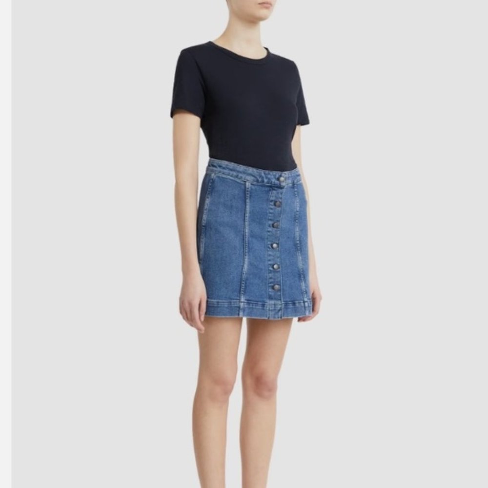 THEORY Denim Blue Jean Button-Front Skirt